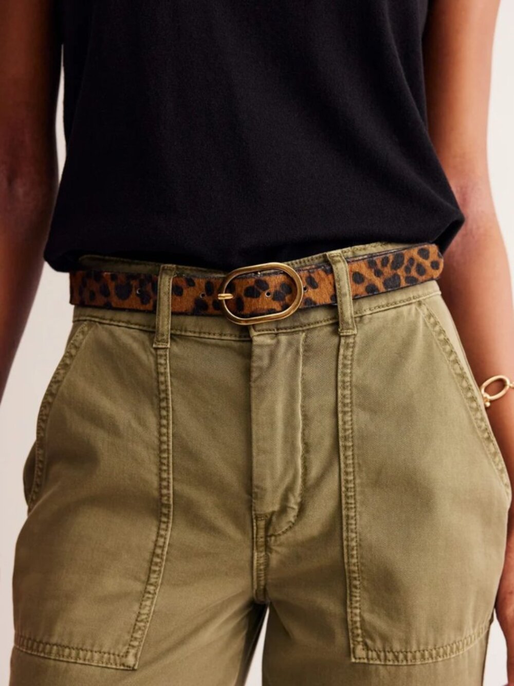 Boden Pony Hair Leather Leopard Print Belt size S